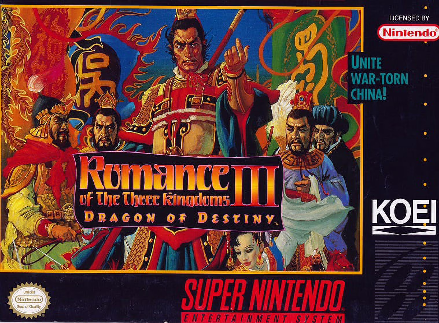 Restored Romance of the Three Kingdoms III: Dragon of Destiny (Super Nintendo, 1994) SNES Turn-Based Game (Refurbished)