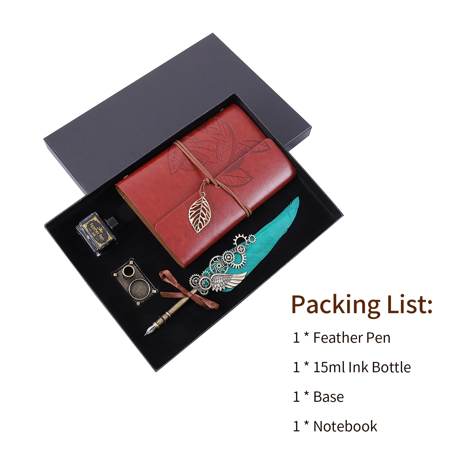 Eccomum Feather Pen and Ink Set Retro Vintage Quill Pen Calligraphy Writing Signature Dip Pen Fountain Pen with Notebook Pen Holder Birthday Gift for Student Friends