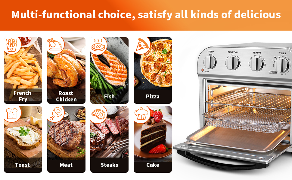 Geek Chef 10.6QT Air Fryer Oven 4 Slice Toaster Oven Convection Air Fryer Combo Broil Toast Bake Air Fry Oil-Free