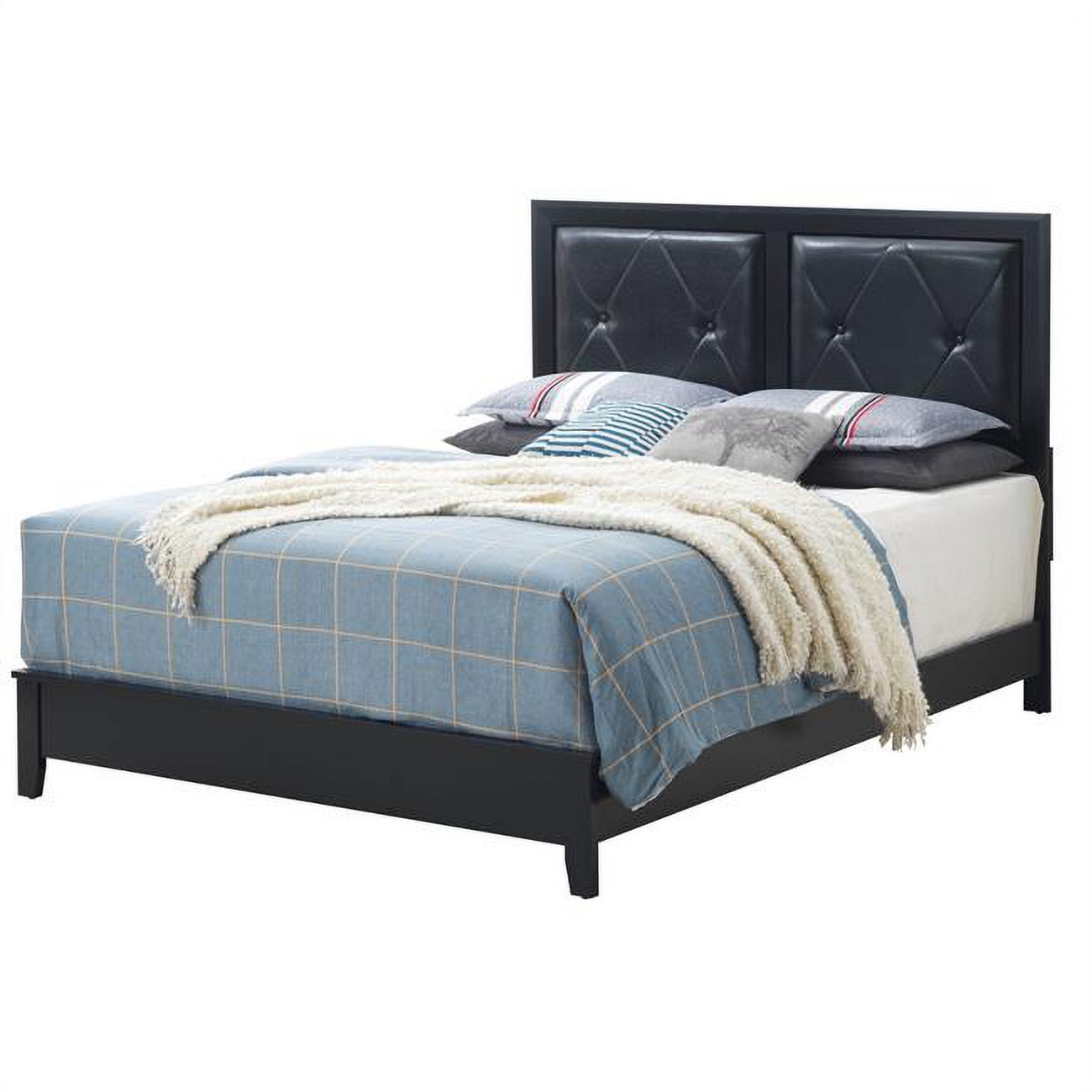 Passion Furniture PF-G1336A-QB Primo Upholstered Panel Bed, Black - Queen Size
