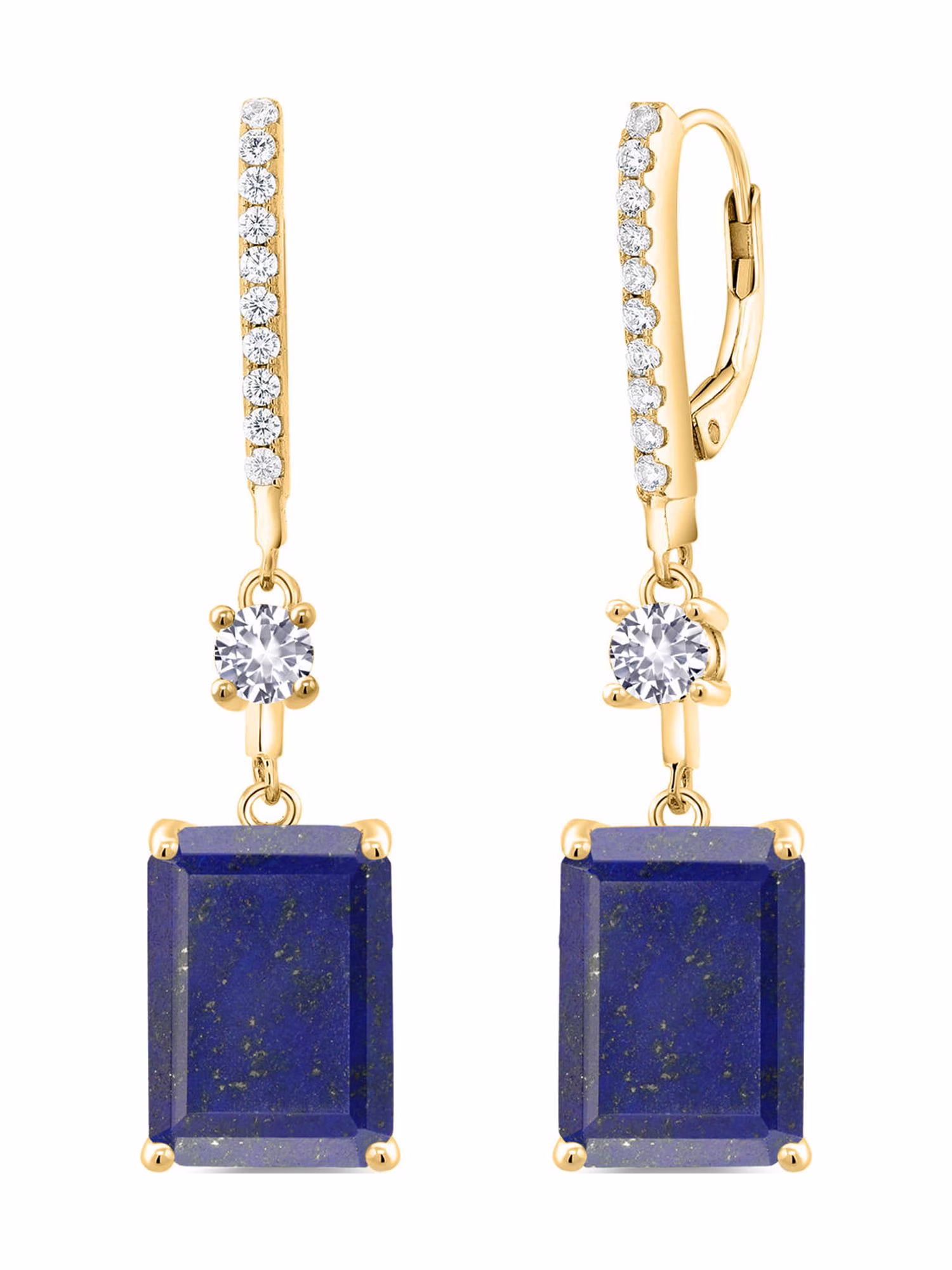 Gem Stone King 12.80 Ct Blue Lapis White Created Sapphire 18K Yellow Gold Plated Silver Earrings