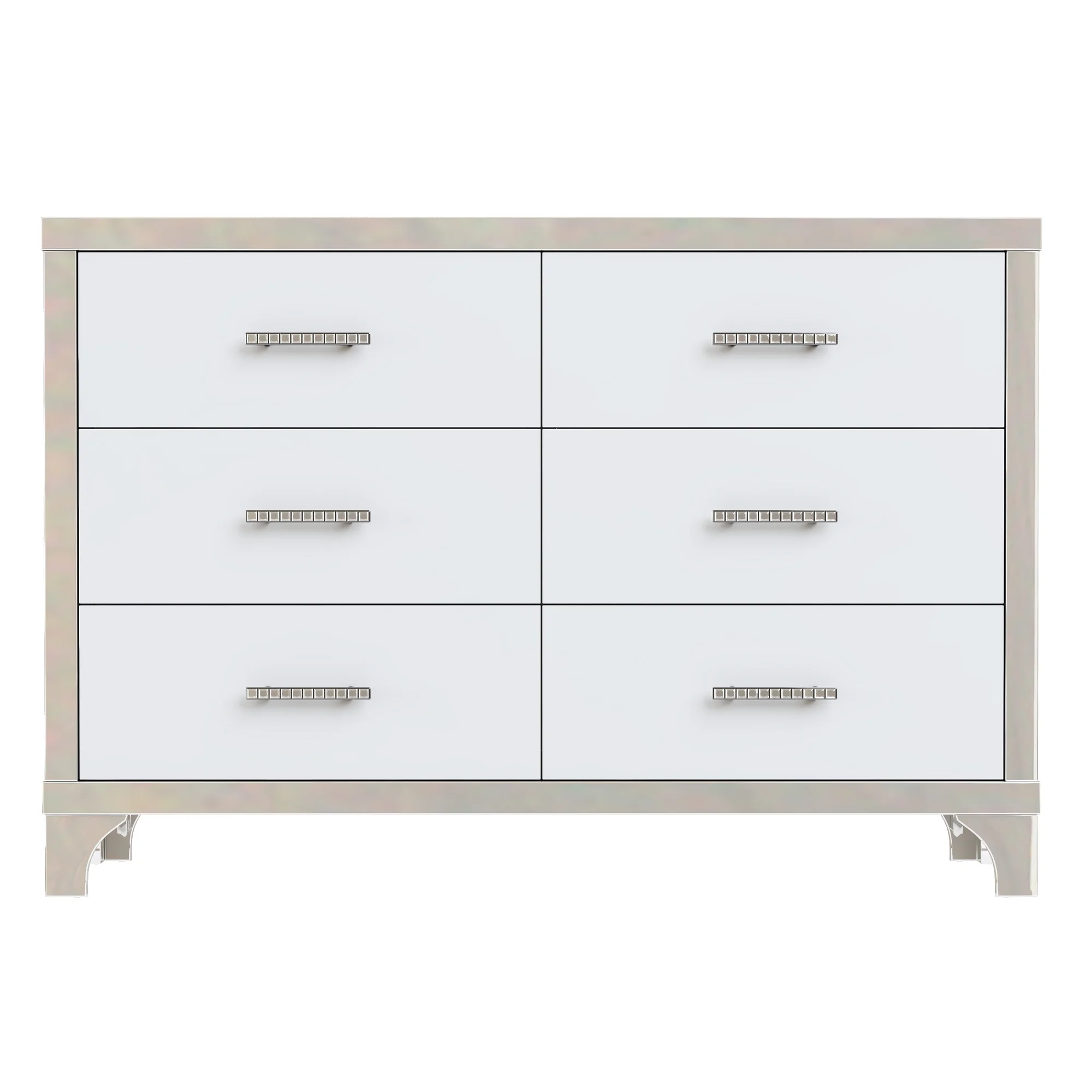 Docooler Elegant High Gloss Dresser with Metal Handle, Mirrored Storage Cabinet, 6 Drawers White