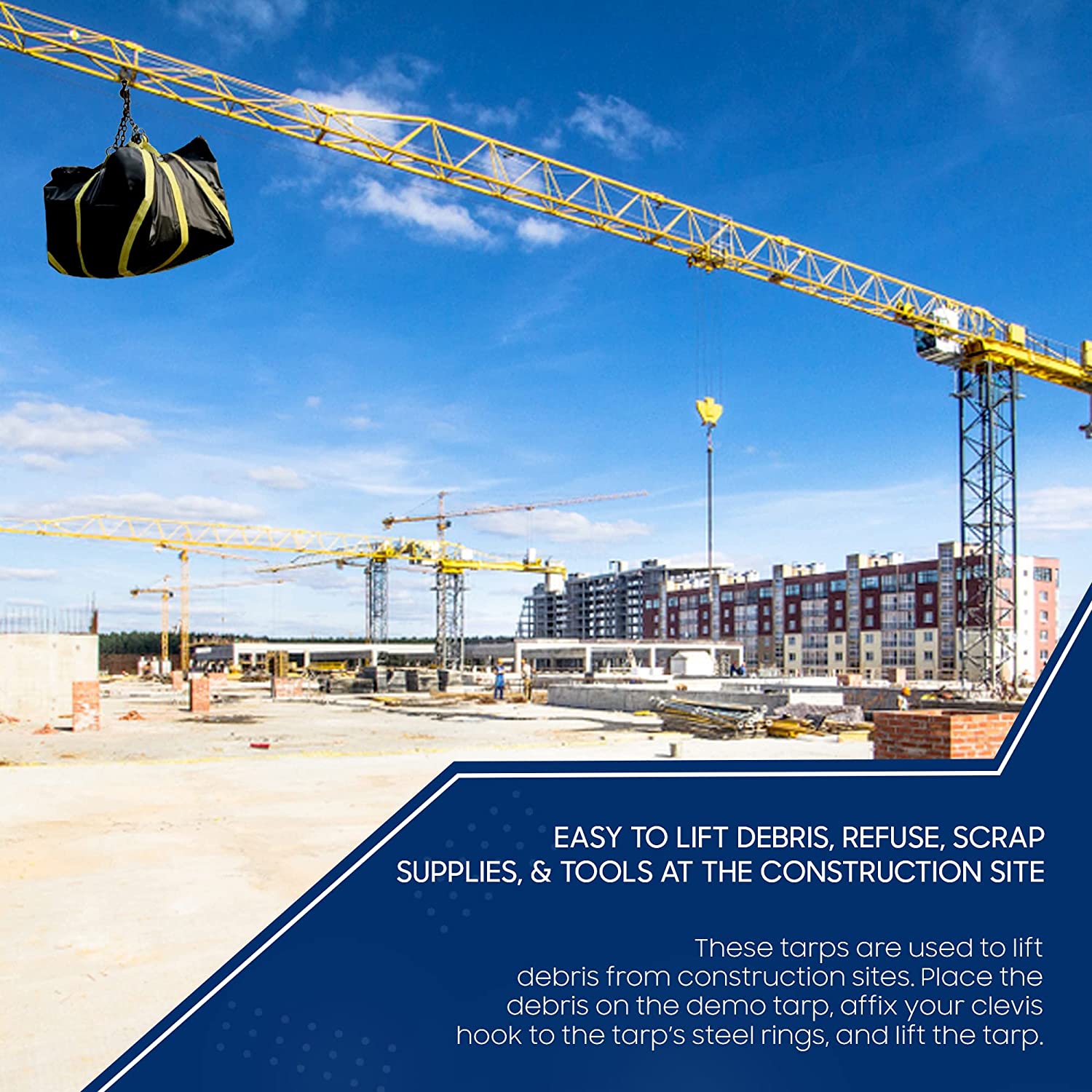 Tarps Now Debris Lifting Tarp, PVC Coated Tarps Cover with D-Rings (10' x 10')