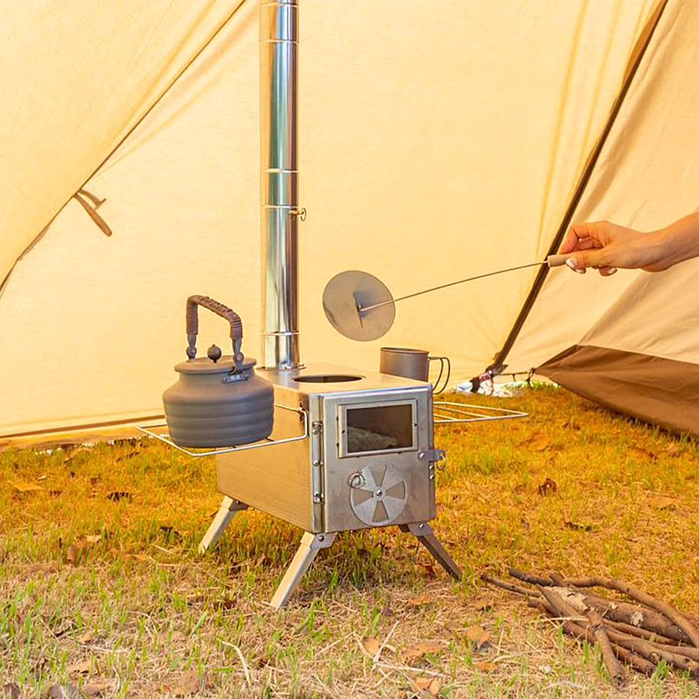 TOMSHOO Camp Tent Firewood Stove, Portable Wood Burning Stove with Detachable Chimney and Versatile Cooking Options