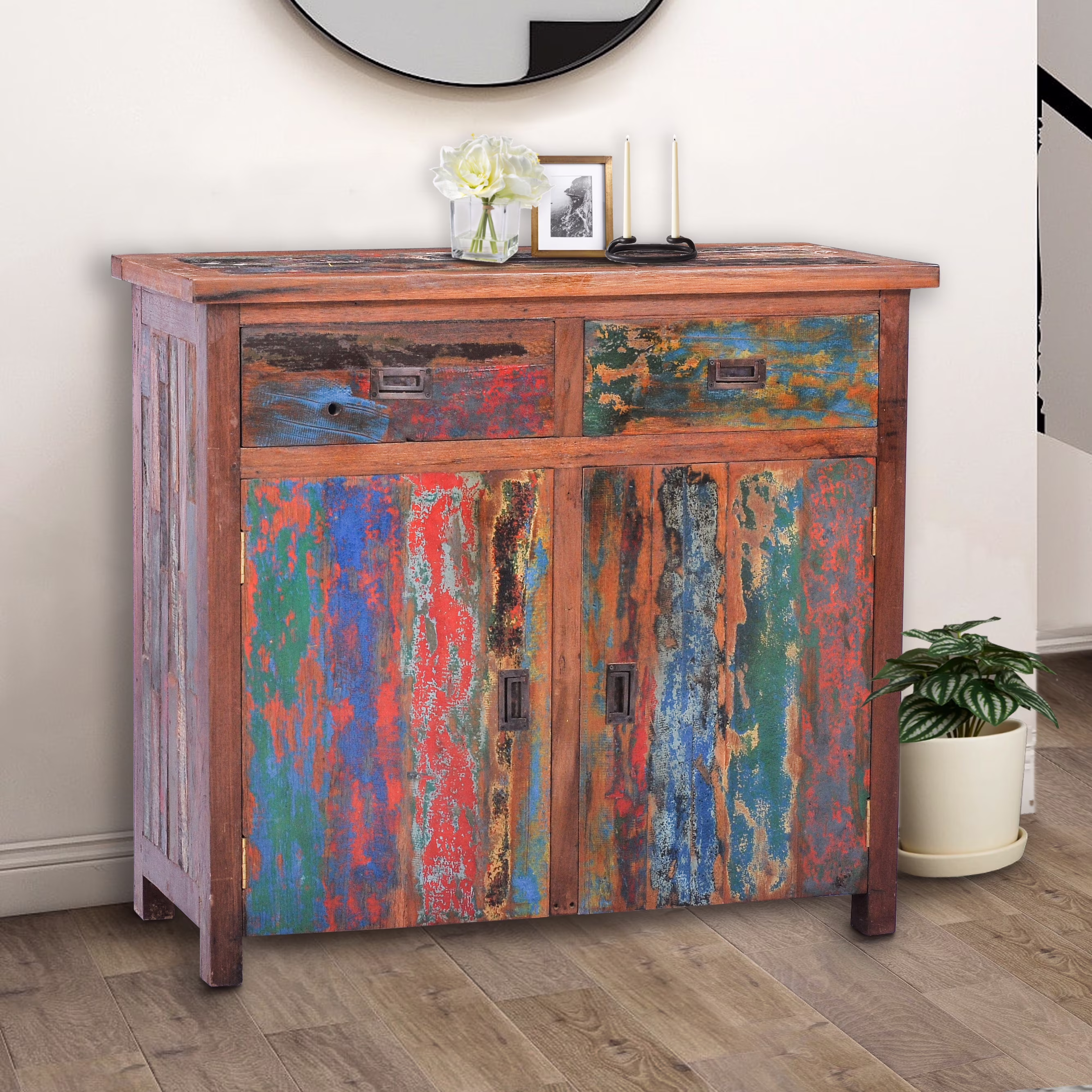 Marina del Rey Recycled Boat Chest With 2 Doors, 2 Drawers