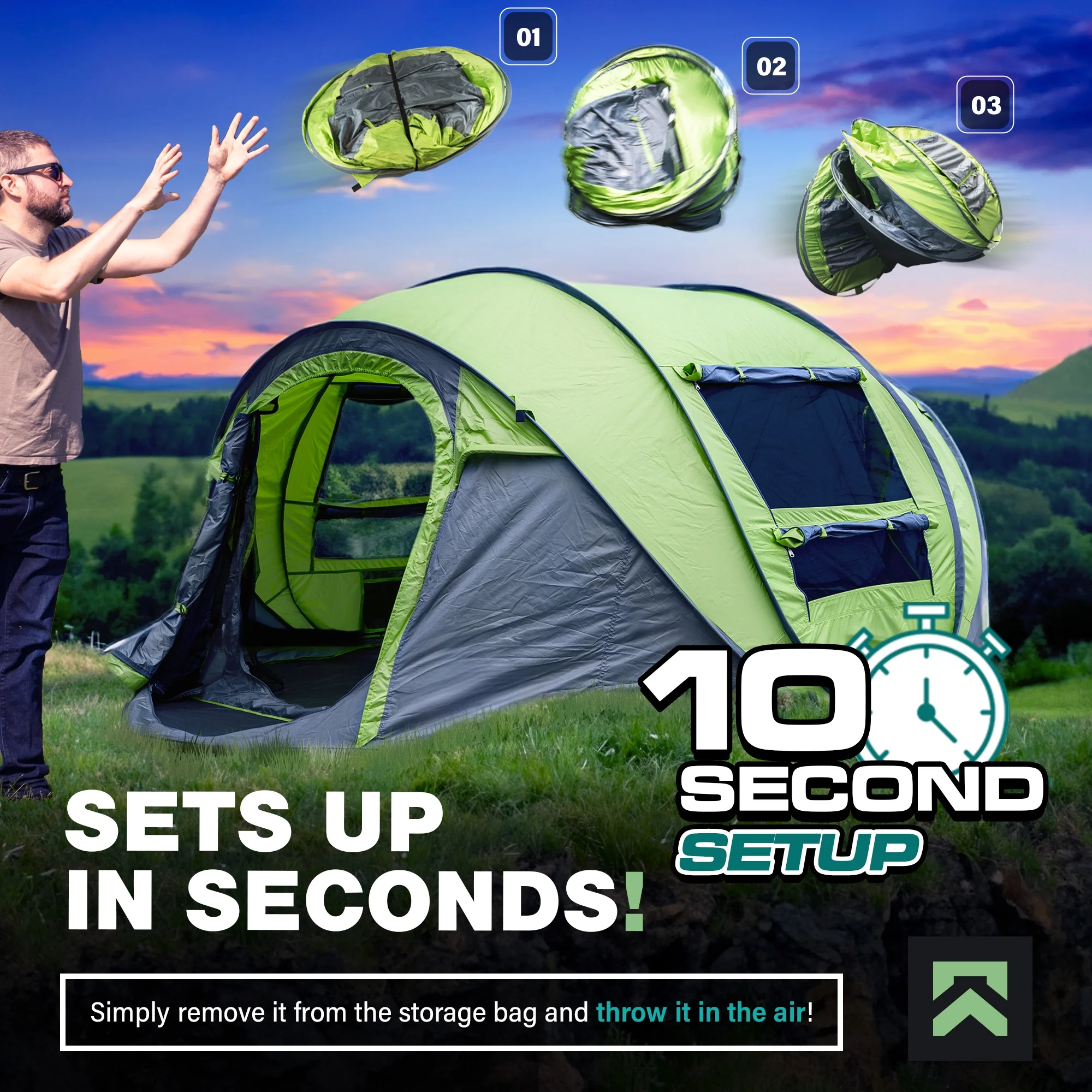 KNOX Pop Up Tent for Camping - Instant Tents for Camping Easy Pop Up Tent 4 Person, Waterproof Pop Up Beach Tent, Portable Easy Up Tent, Lightweight Foldable Privacy Easy Pop Up Camping Tent - Green