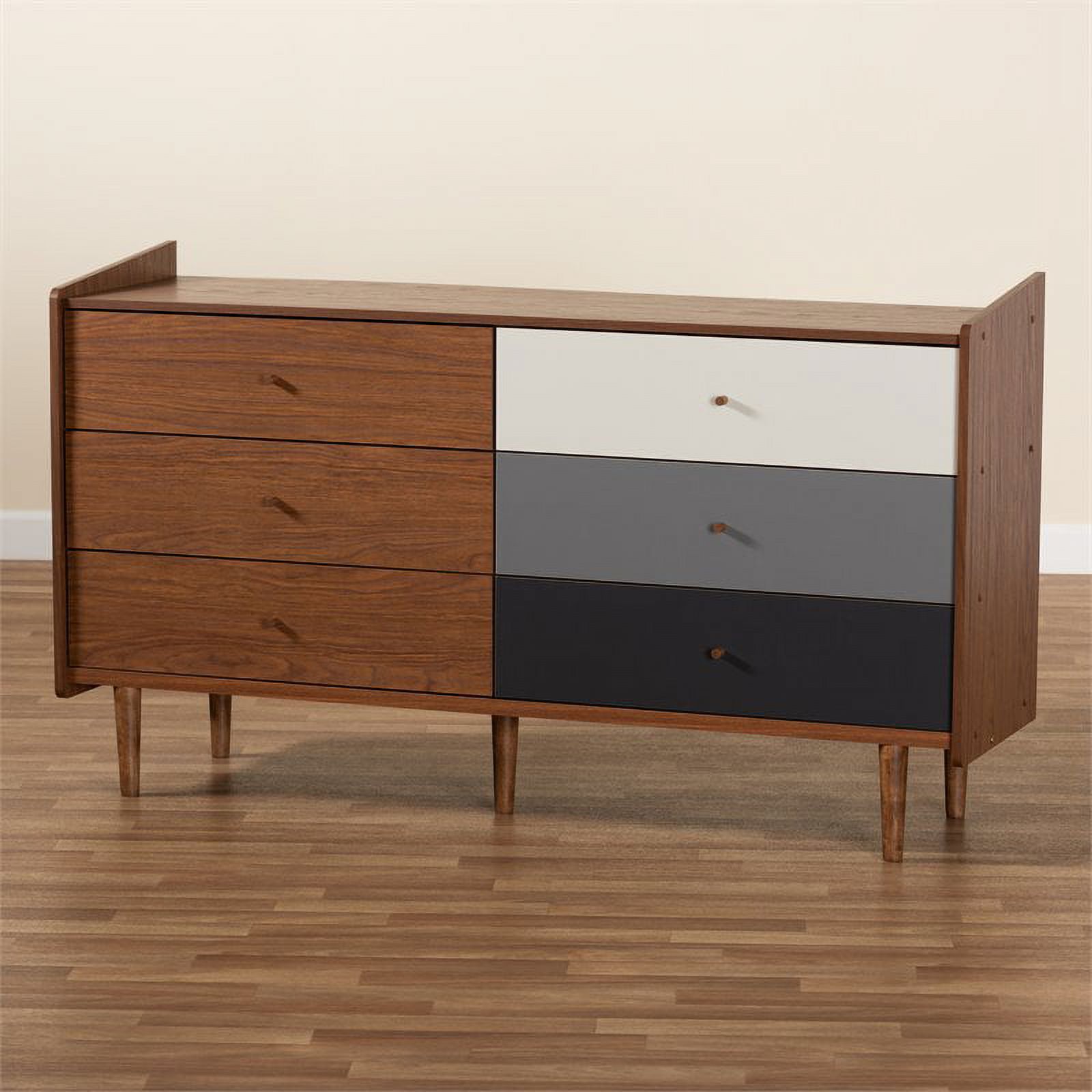 Bowery Hill Walnut Brown and Grey Finished Wood 6-Drawer Dresser