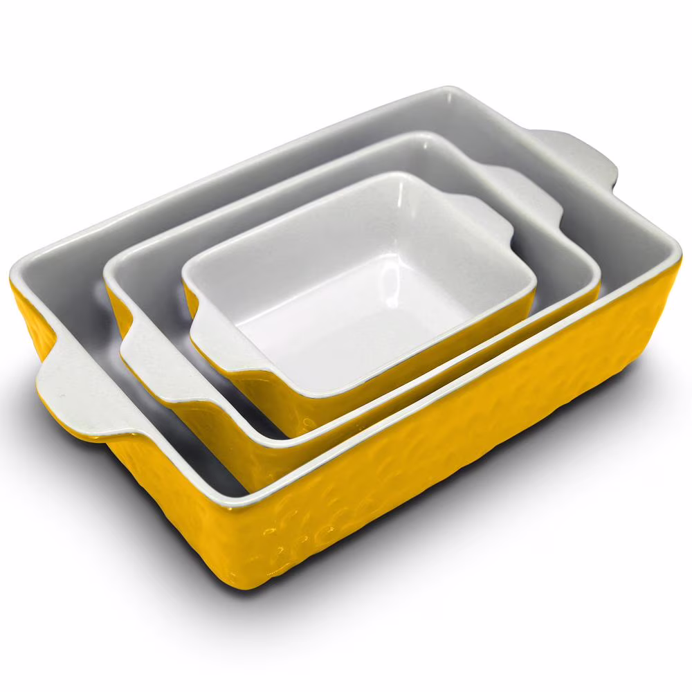 NutriChef 3 Piece Nonstick Ceramic Bakeware Set - PFOA PFOS PTFE Free Baking Tray Set w/ Odor-Free Ceramic Pans, Yellow