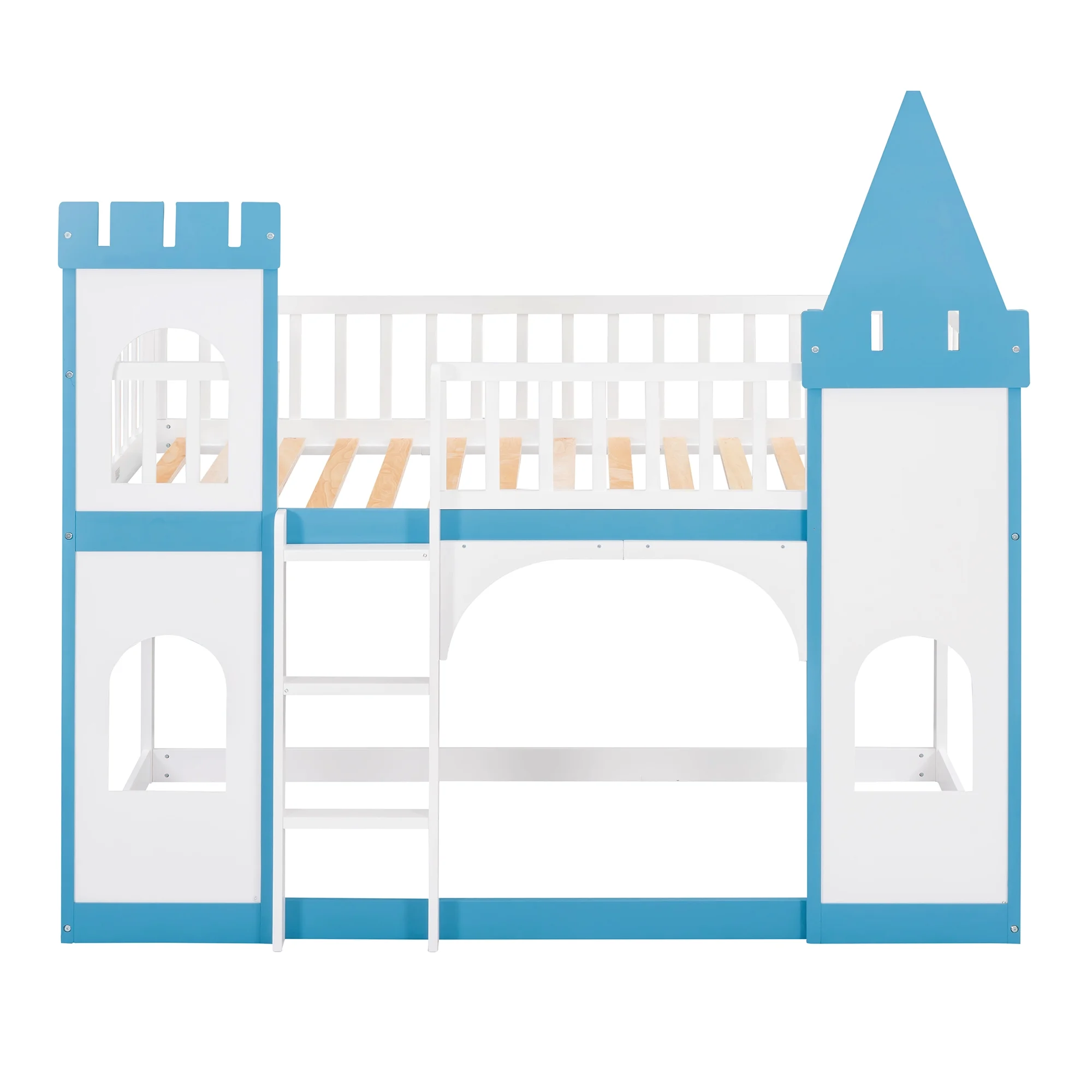 Adrinfly Twin Over Twin Castle Bunk Bed with Ladder - Blue