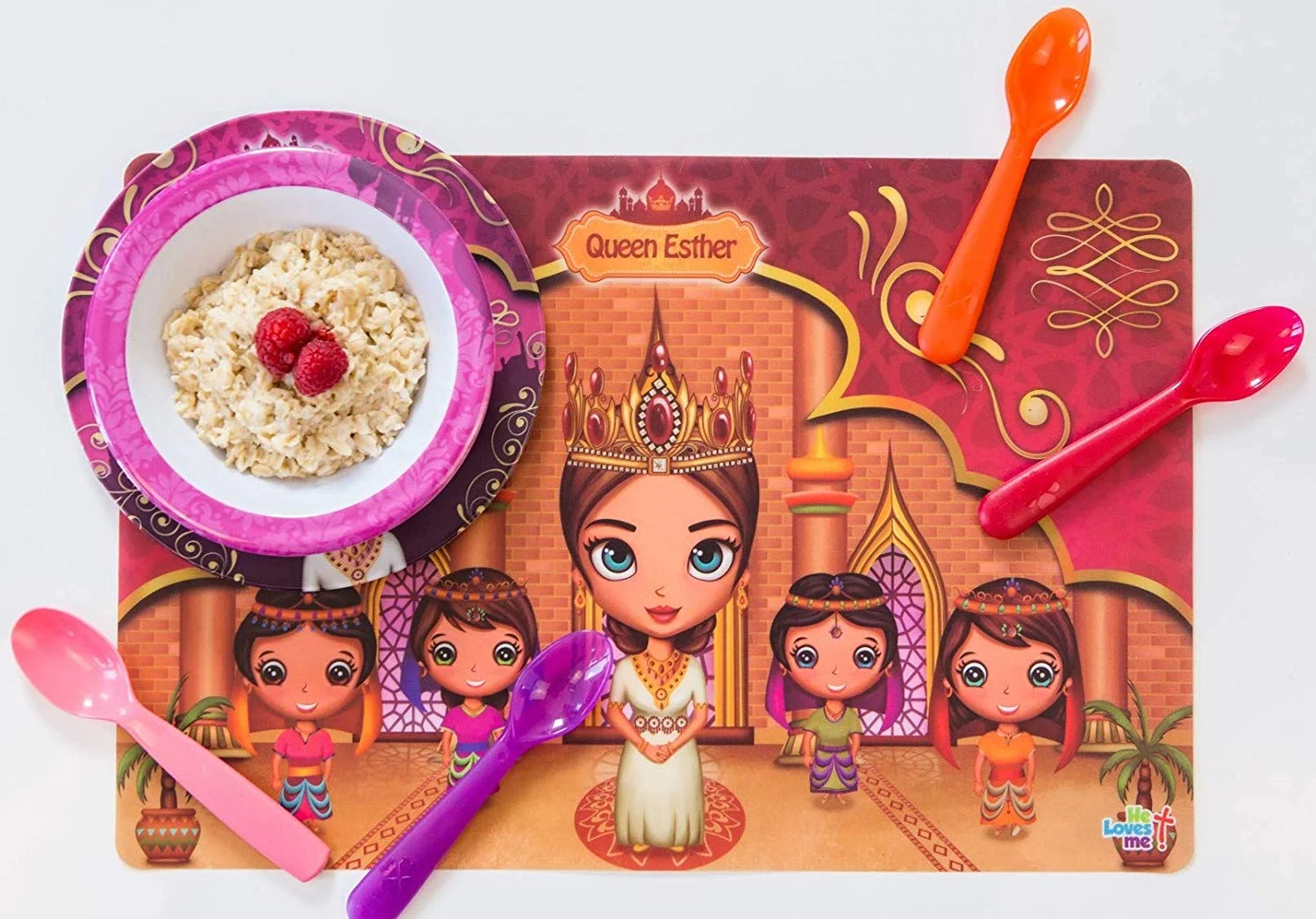He Loves Me Queen Esther 5 Piece Mealtime & Dinnerware Kids Set BPA Free