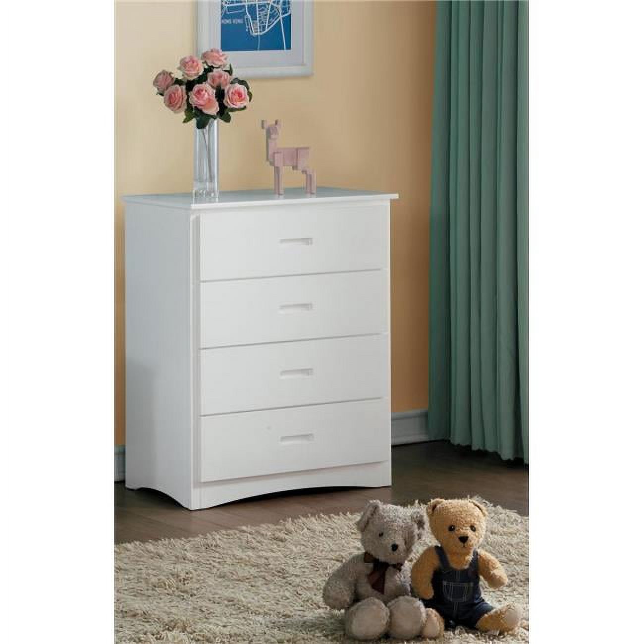 Benzara BM181811 Wooden Four Drawer Chest with Cutout Handles, White - 37.25 x 17 x 30 in.