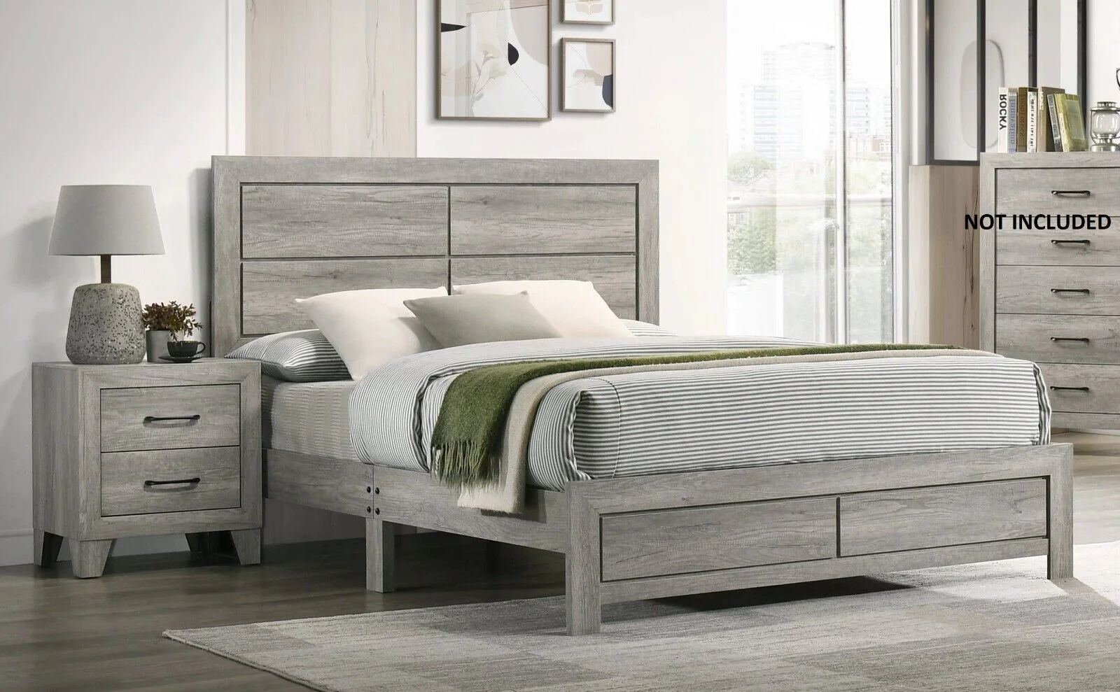 Contemporary 3pc King Size Platform Bedroom Set Gray Finish Bed and Nightstands Wooden Bedroom Furniture
