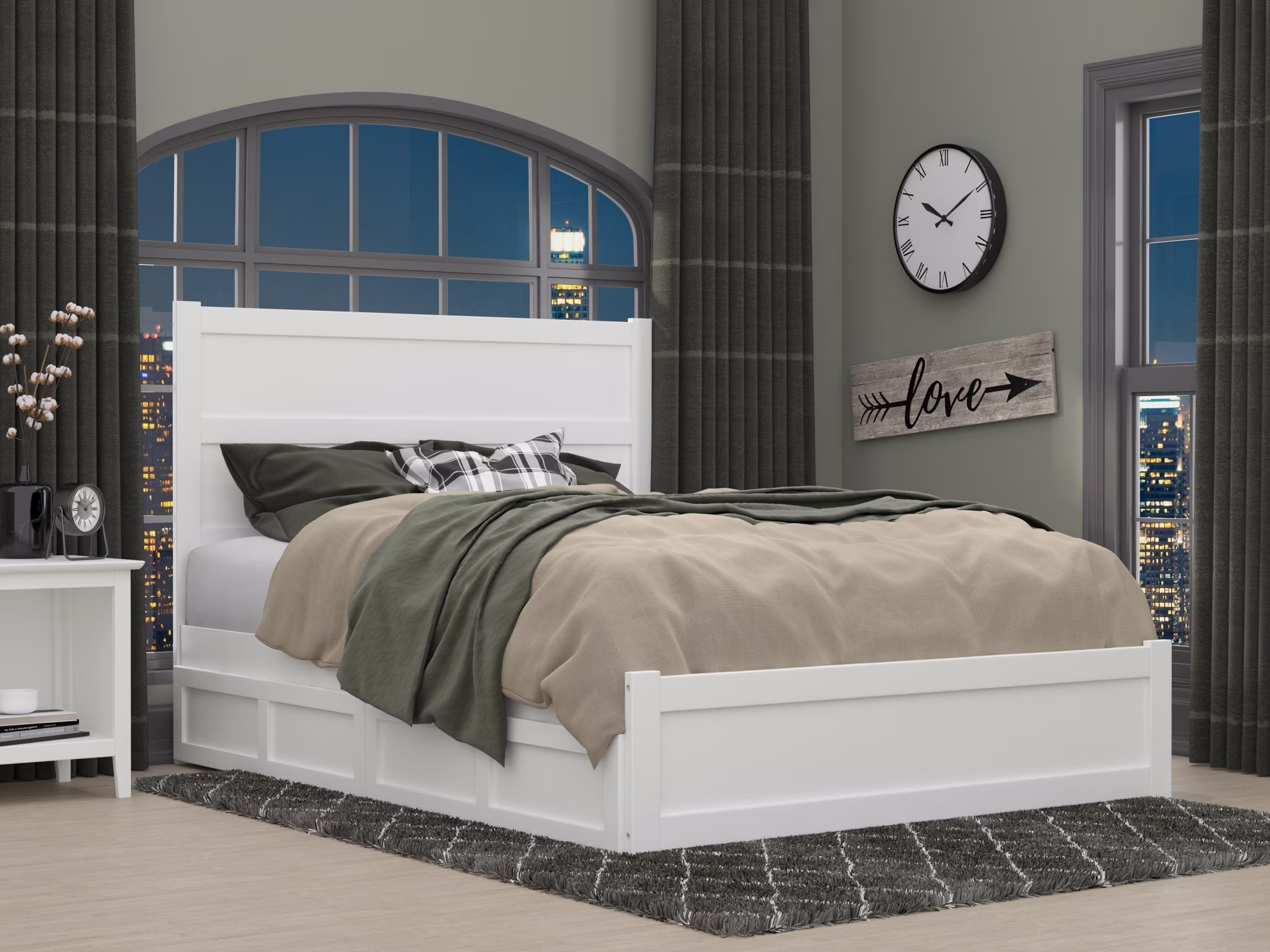 AFI NoHo Queen Wood Platform Bed with Headboard Footboard & 2 Storage Drawers, White