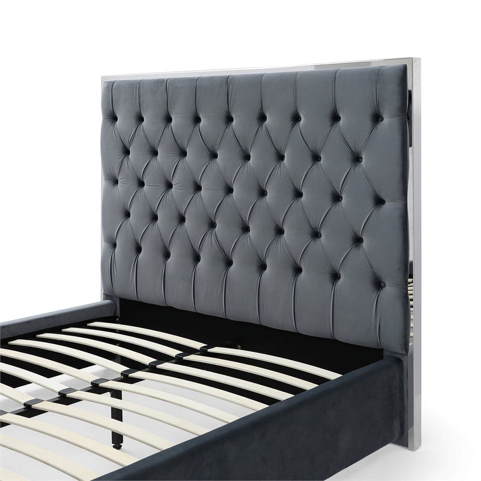 Better Home Products Sophia Velvet King Bed with Silver Metal Frame in Gray