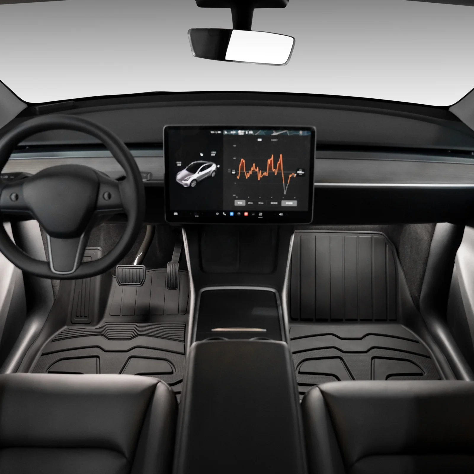 Ikon Motorsports Floor Mats Compatible With 2020-2023 Tesla Model Y, Black 3D Molded TPE Injection Carpets Liner All Weather Heavy Duty 1st 2nd Row Flooring Guard 3PC Cover