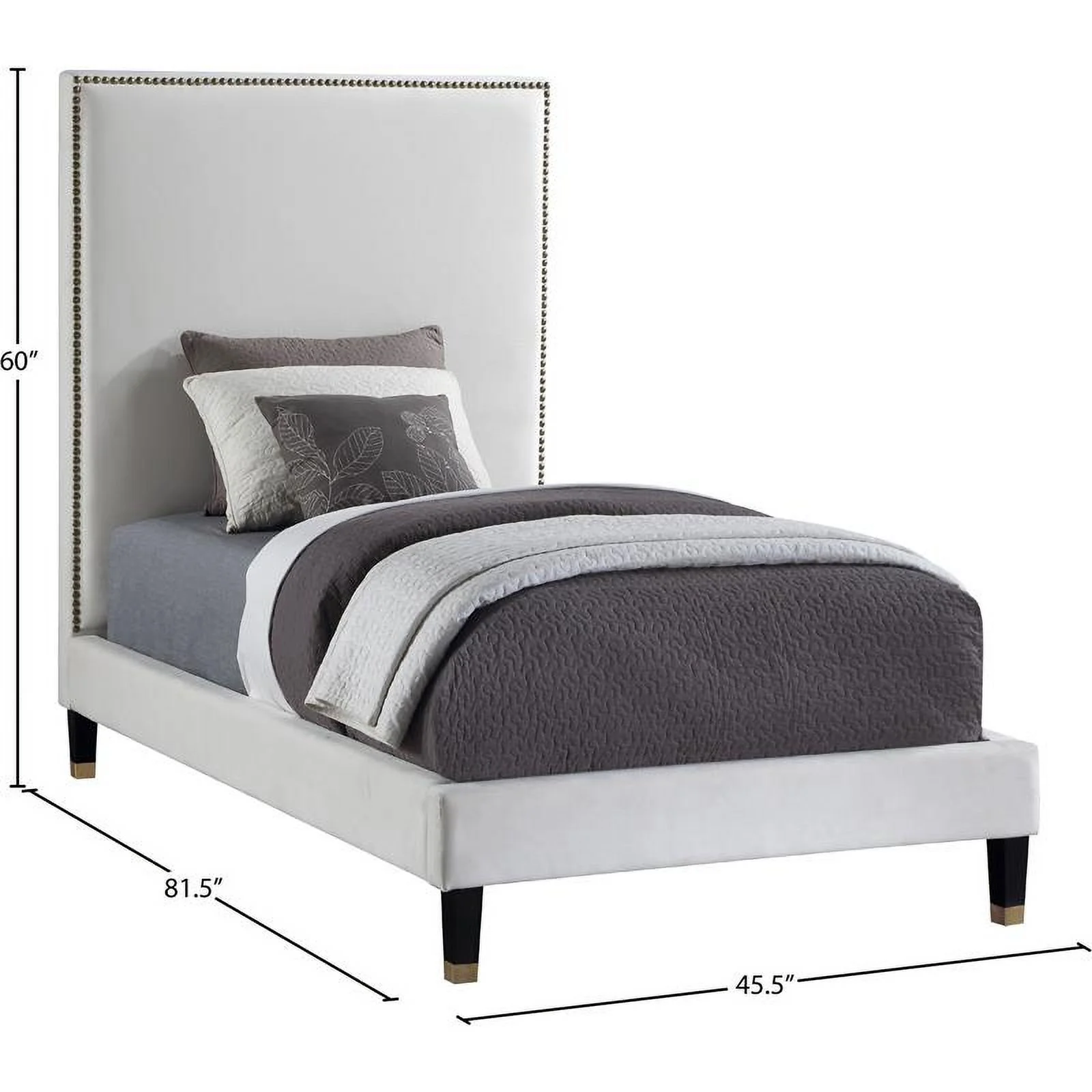 Meridian Furniture Harlie Cream Velvet Twin Bed
