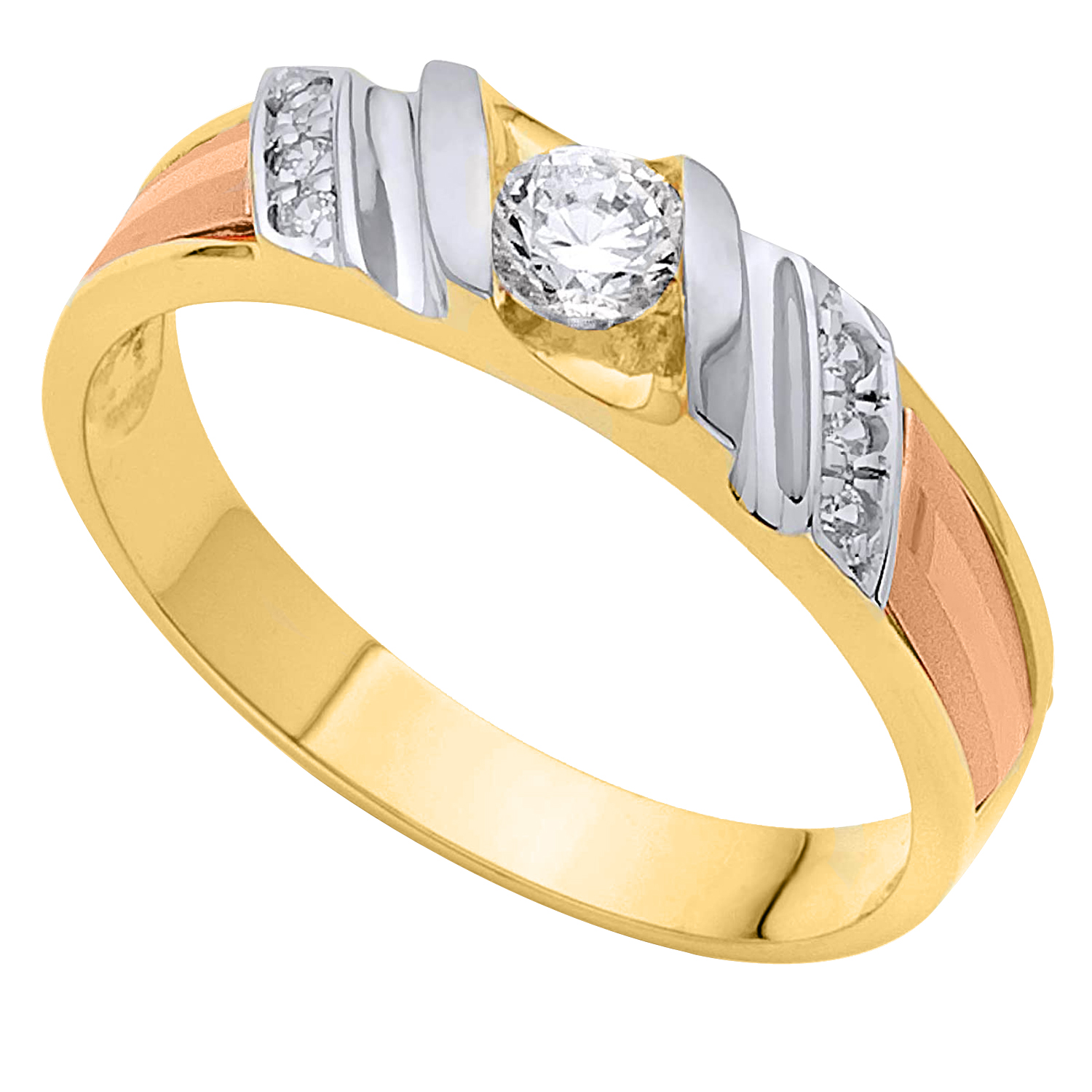 Dimaya Fine Jewelry 14K Tri-Color Gold Cubic Zirconia 6-mm Men's Wedding Band