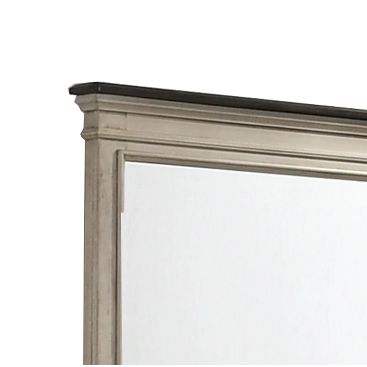 Rectangular Dresser Top Beveled Mirror with Wooden Frame, Beige and Silver- Saltoro Sherpi
