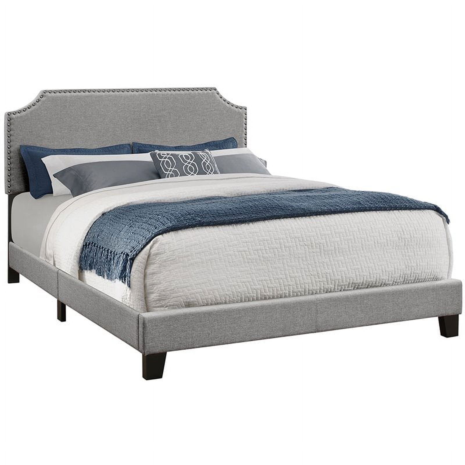 Bowery Hill Bed Queen Platform Bedroom Frame Upholstered Linen Look Gray Chrome