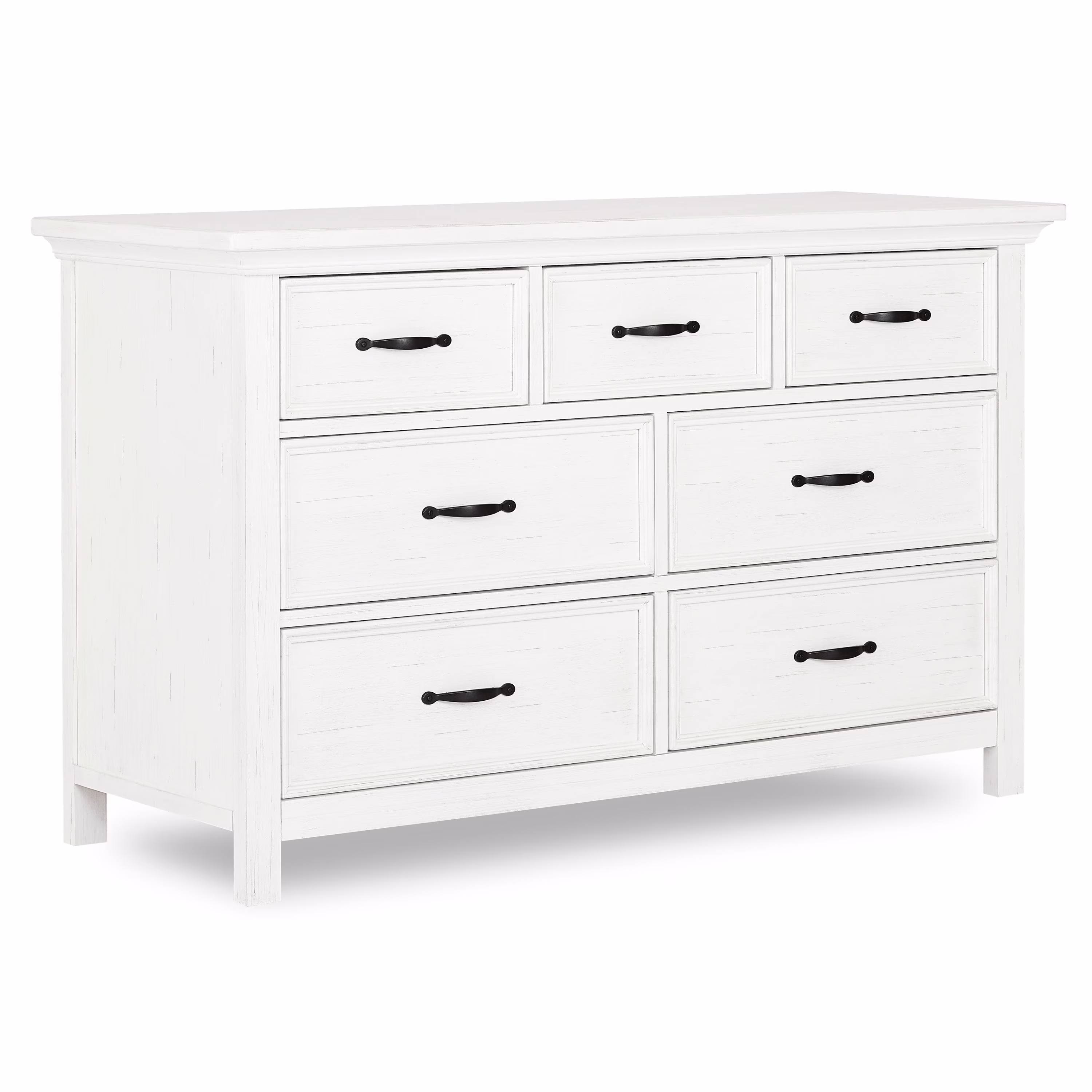 Evolur Belmar Rustic 7-Drawer Double Dresser, White.