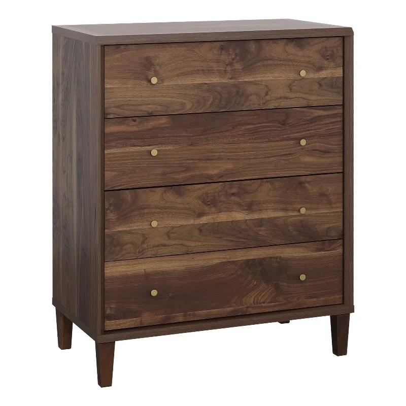 Pemberly Row Contemporary Engineered Wood 4 Drawer Chest in Grand Walnut