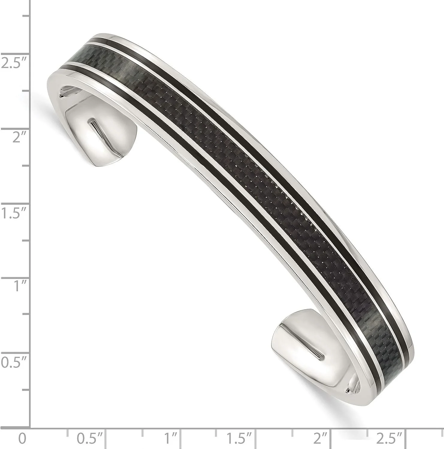 Chisel Stainless Steel Polished Black IP-plated with Black Carbon Fiber Inlay Cuff Bangle - 7.5