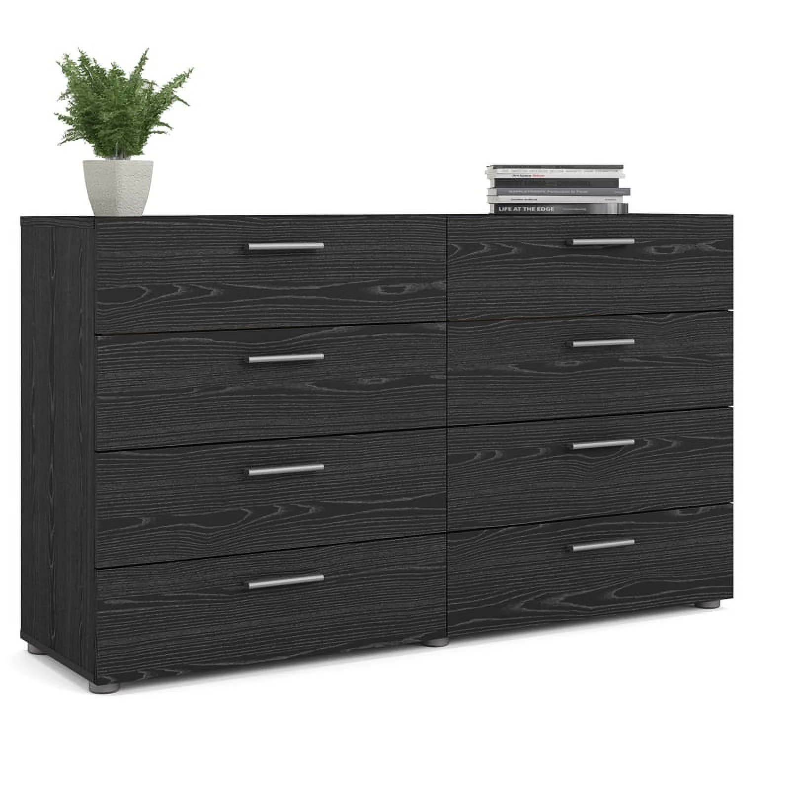 Home Square 2 Piece Set with 8 Drawer Dresser and Nightstand in Black Woodgrain