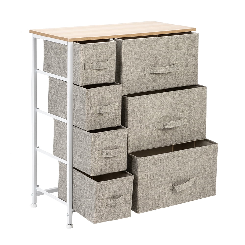 Storage Shelf with 7 Drawers, Storage Tower Unit with Steel Frame, Wood Top, Easy Pull Fabric Bins