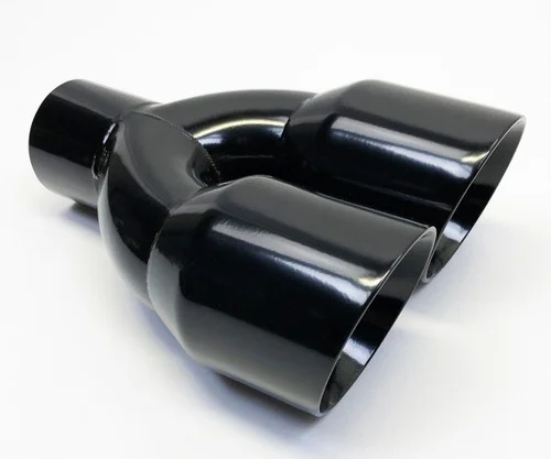 Exhaust Tip 2.50" Inlet 3.50" Outlet 9.50" long Dual Round Slant High Temperature Black Black Stainless Steel  WDWDRS35095-250-BK-SS Wesdon Exhaust Tip