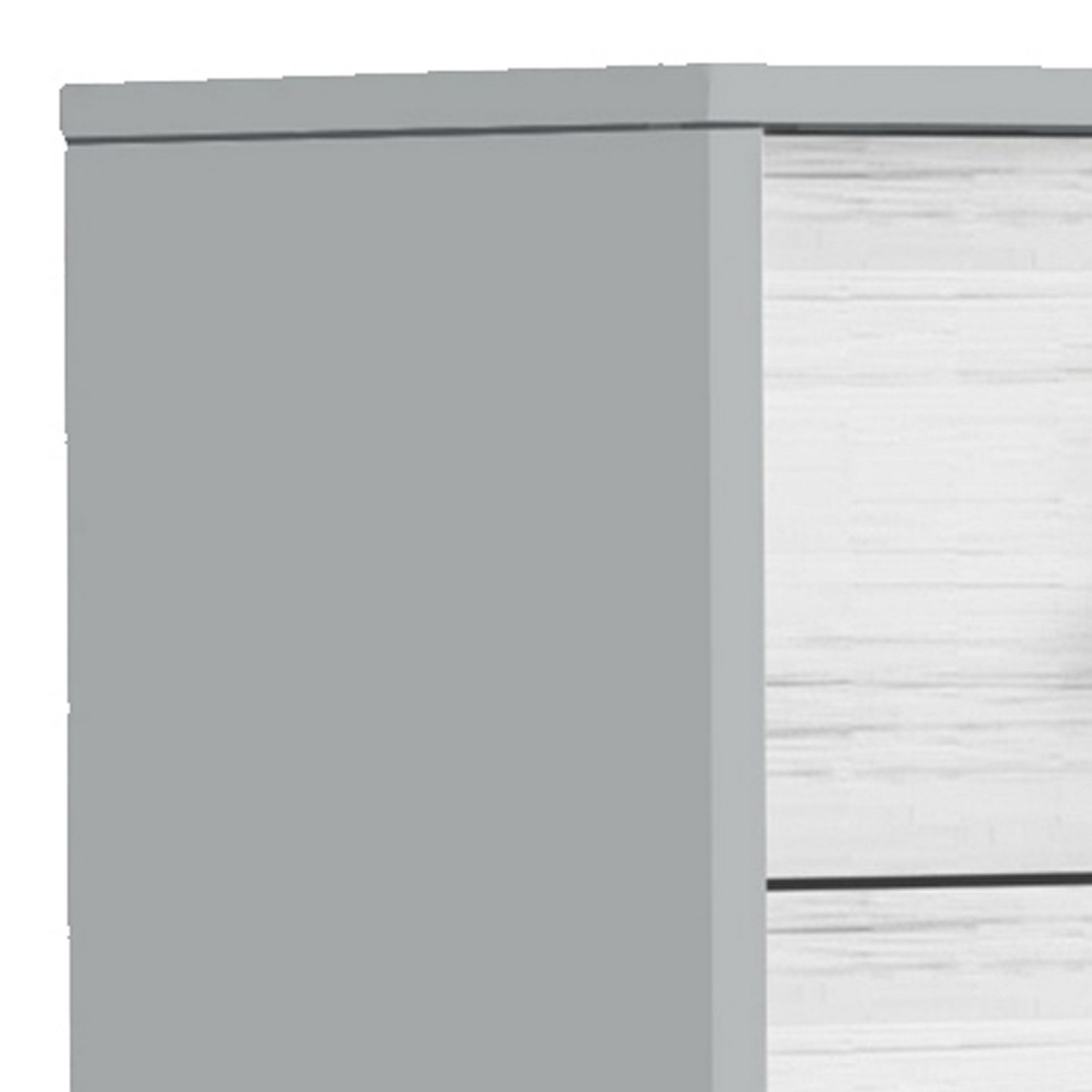 Benjara Dap 56 Inch 6 Drawer Dresser, Sleek Satin Gold Handles, White and Gray