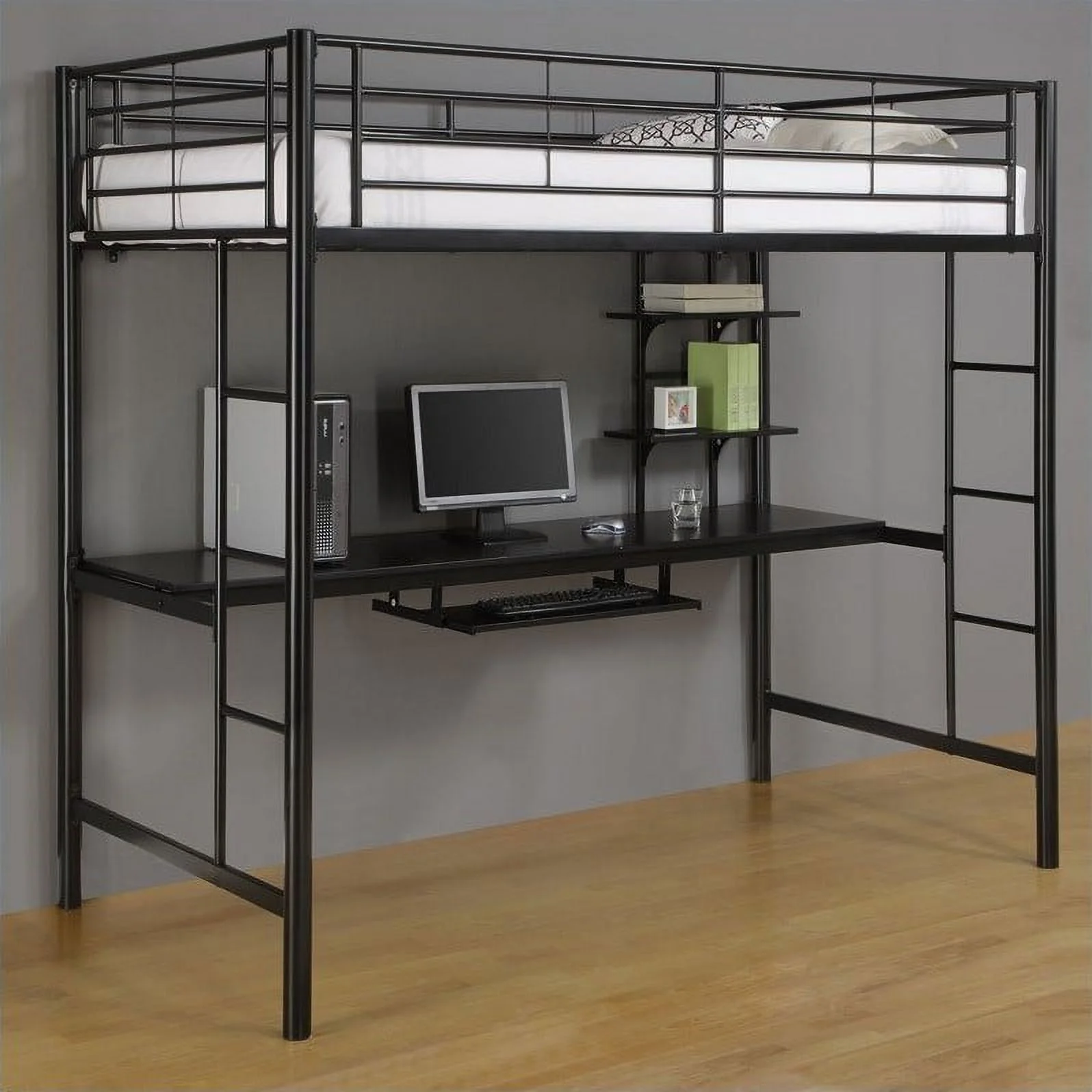 Pemberly Row Metal Twin Workstation Loft Bunk Bed in Black