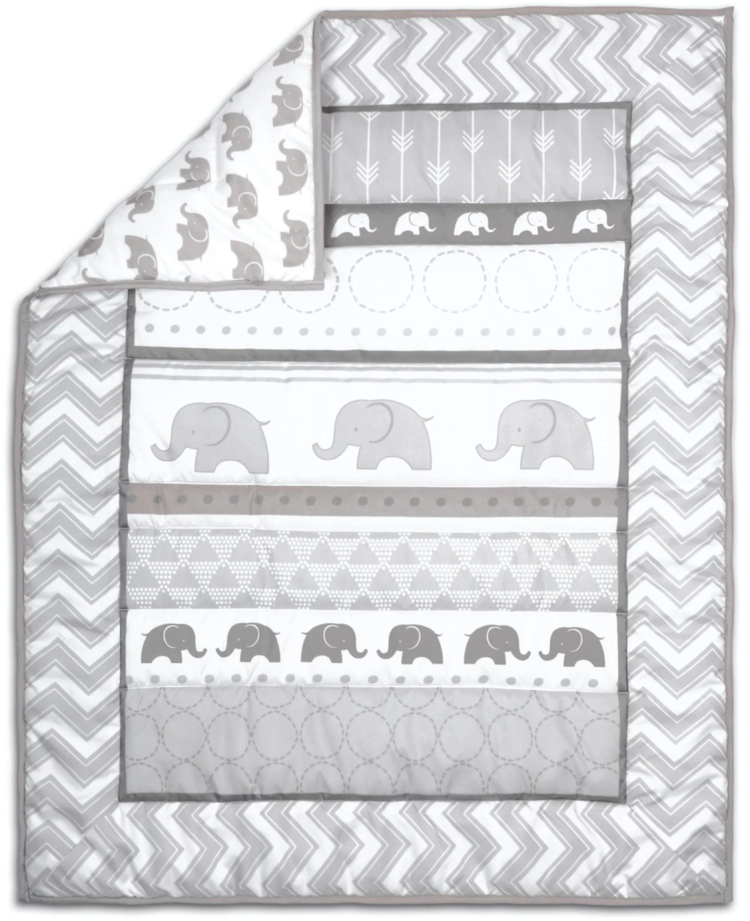 The Peanutshell Elephant Walk Crib Bedding Set for Baby Boys or Baby Girls, 3 Piece Nursery Set with Quilt, Fitted Crib Sheet, and Dust Ruffle
