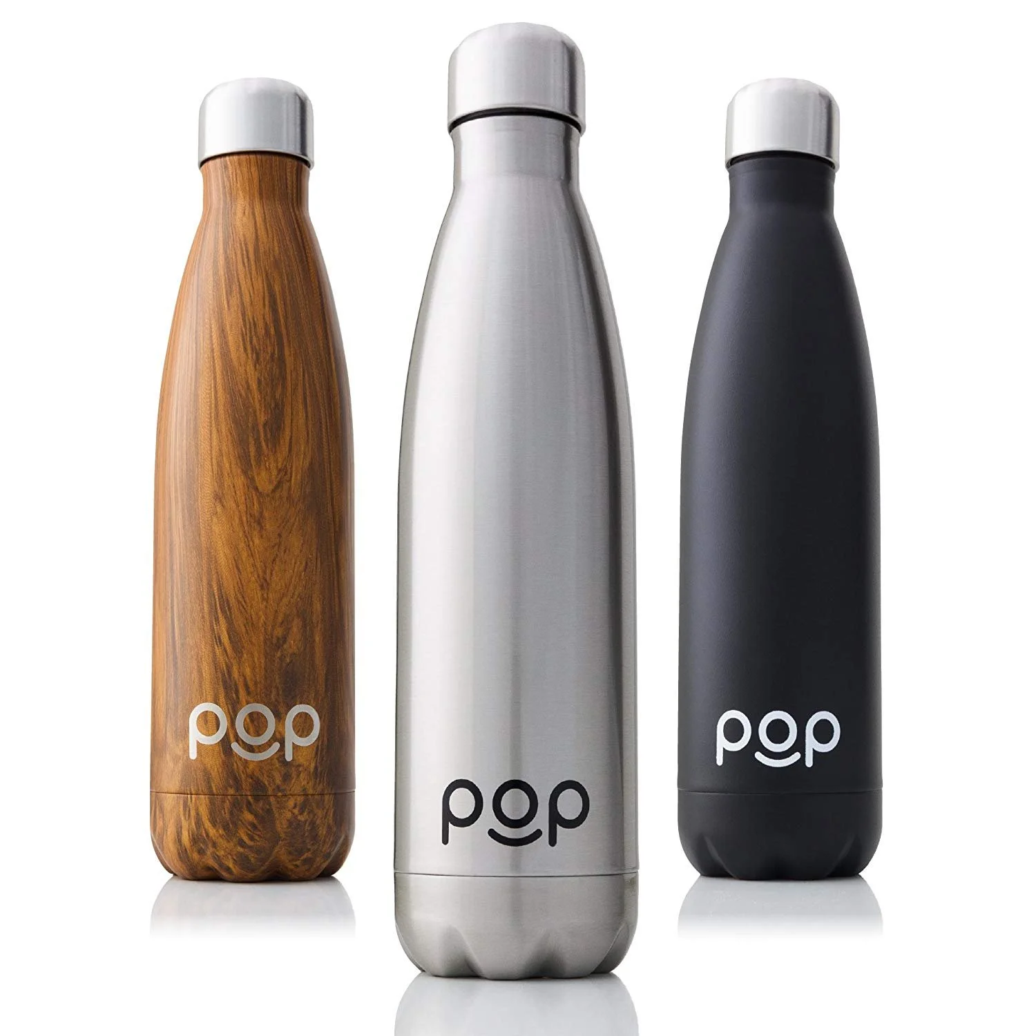 POP Design Stainless Steel Vacuum Insulated Water Bottle | Keeps Cold 24hrs. or Hot for 12hrs. | Sweat & Leak-Proof | Narrow Mouth & BPA Free | 17 Oz (500ml) | Titanium