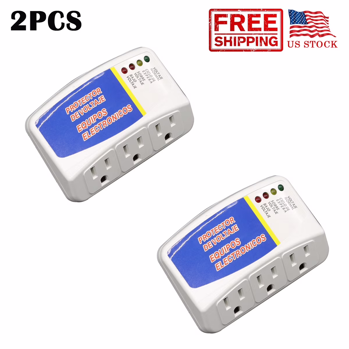 2 Pack US Voltage Power Surge Protector 3 Outlet Plug 120V Refrigerator Brownout Appliance