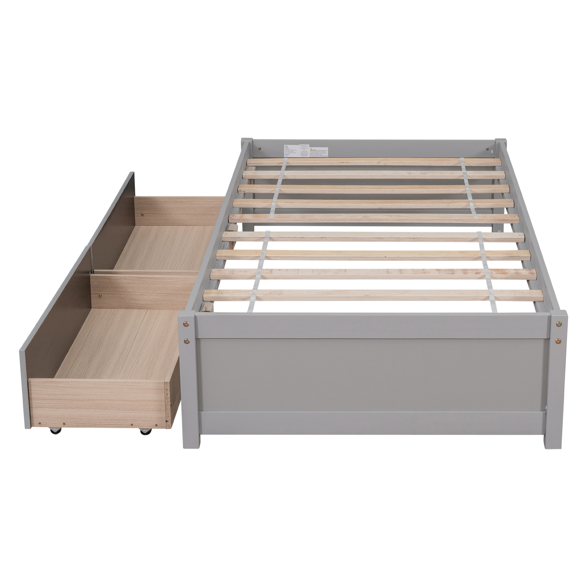 Gewnee Twin Size Solid Wood Platform Bed Frame with Storage Drawers for Kids Teens ,Gray
