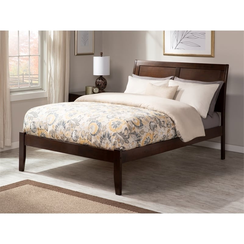 Leo & Lacey Farmhouse Solid Wood Queen Sleigh Platform Bed in Walnut