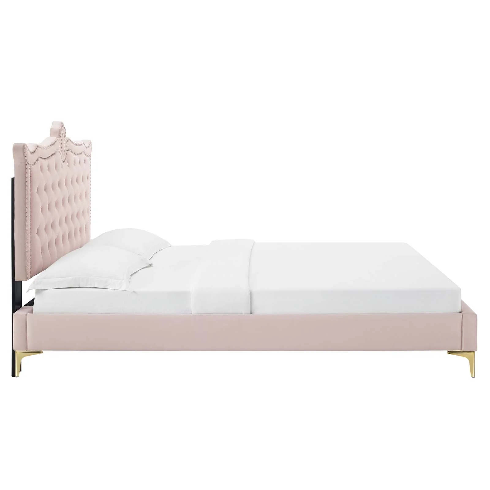 Modway Clara Performance Velvet Queen Platform Bed in Pink