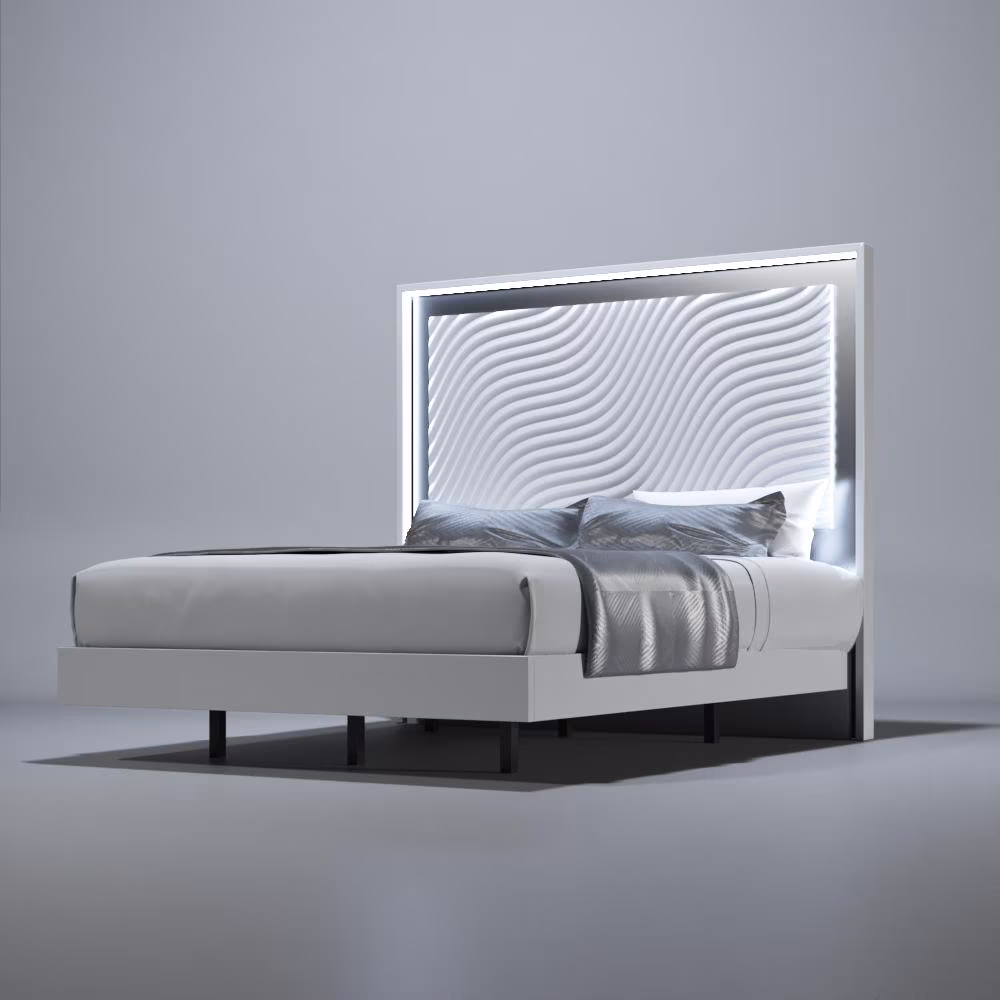 Glam Shiny White King Bed WAVE ESF Contemporary Modern MADE IN SPAIN