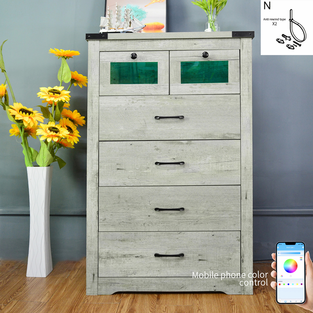 Dresser for Bedroom, Chest of Drawers with LED Lights, Tall Dresser with 6 Drawers, Wood Large Capacity Storage Cabinet for Nursery, Kids Room, Entryway,Wooden Chest, Rustic