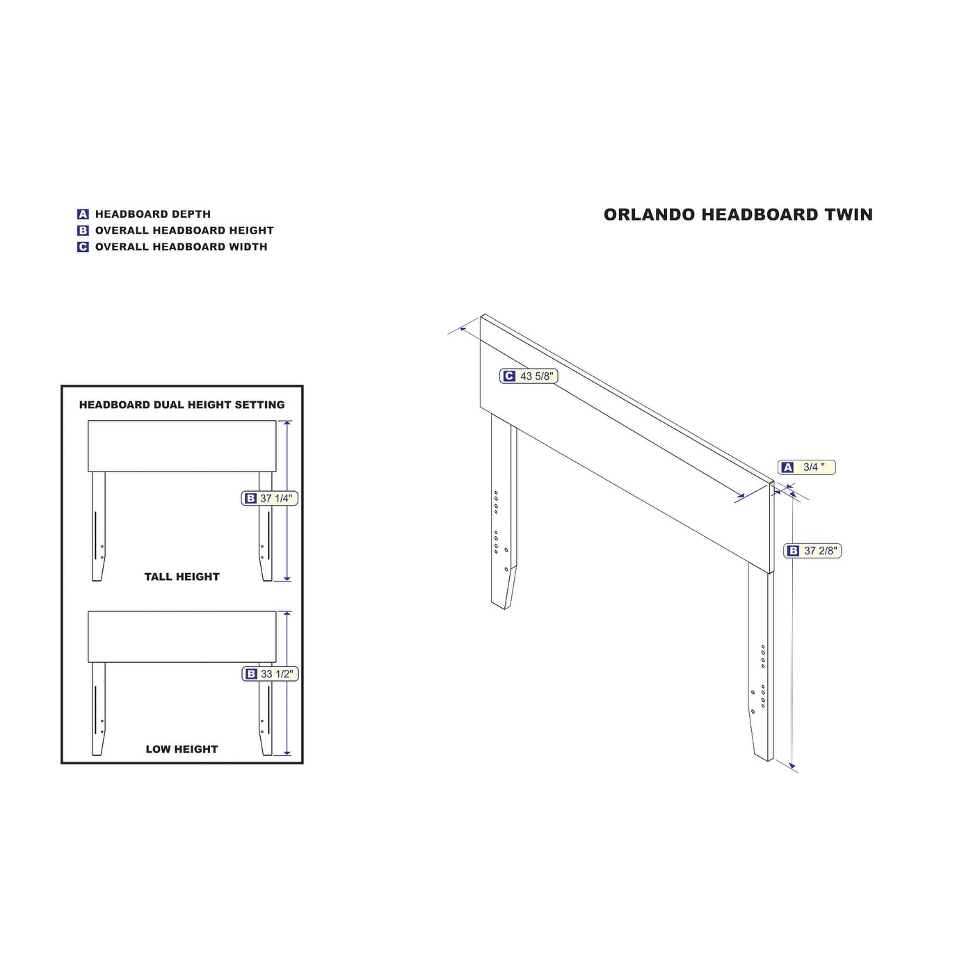 AFI Orlando Headboard with USB Charging Station White Twin