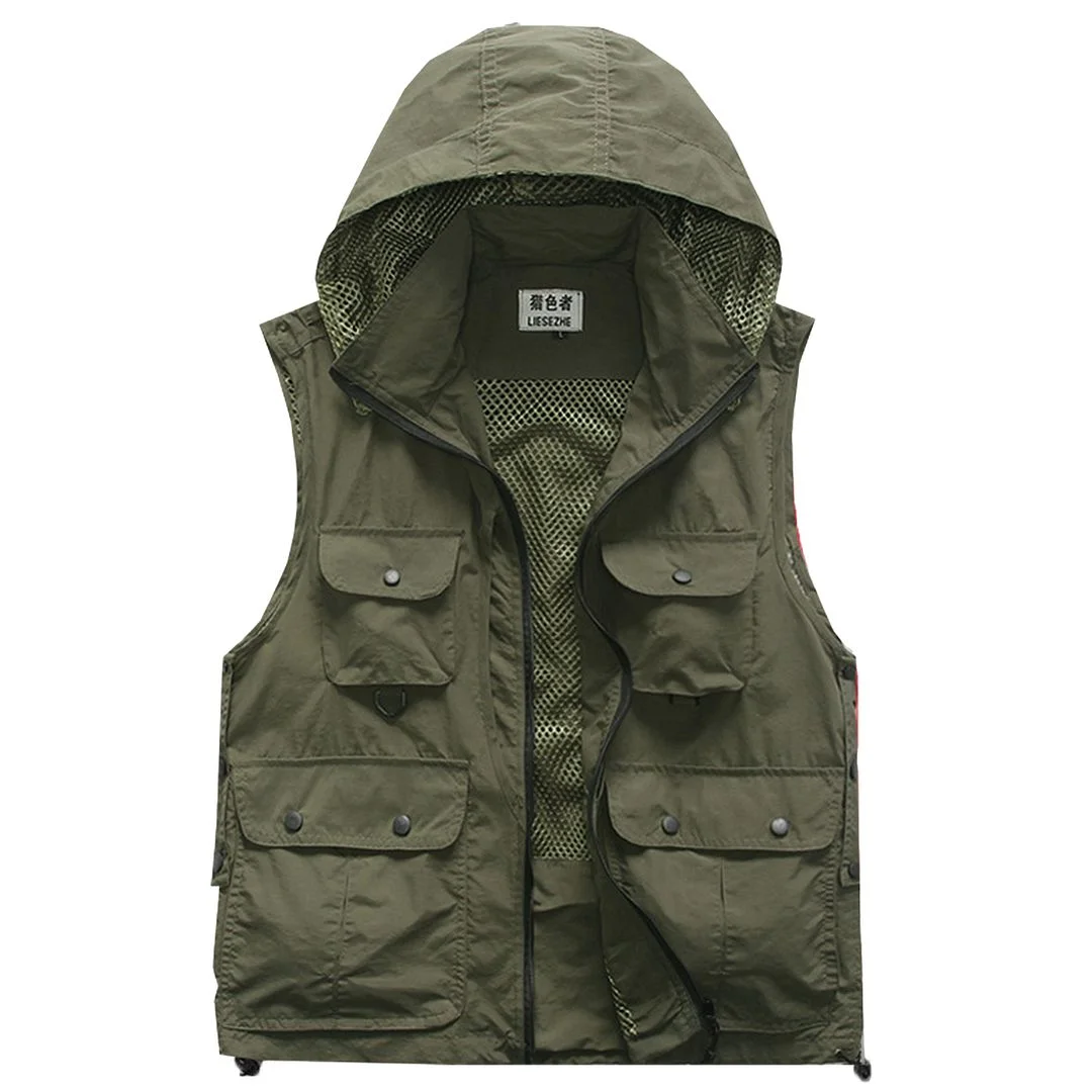 Hiheart Unisex Hooded Mesh Multiple Fishing Vest XL
