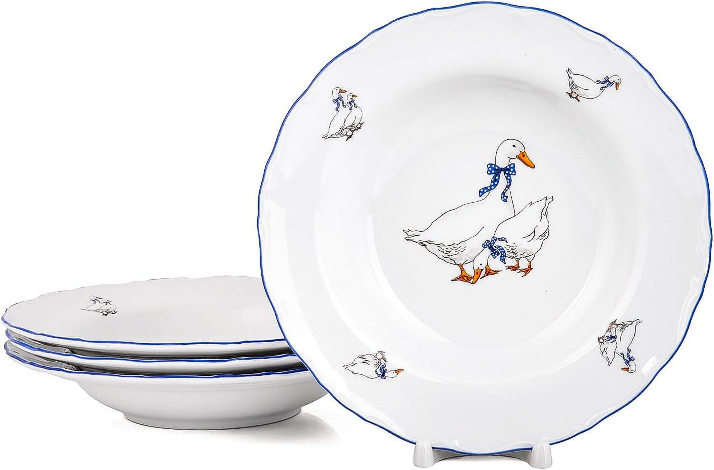 Deep Plate Pasta Bowl Dinnerware Goose Bohemian Porcelain Soup Plates Set Of 4 Dinner Plate Serving Plate 9.06