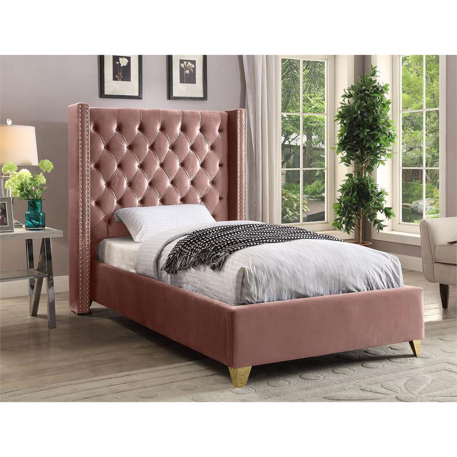 Meridian Furniture Barolo Pink Velvet Twin Bed