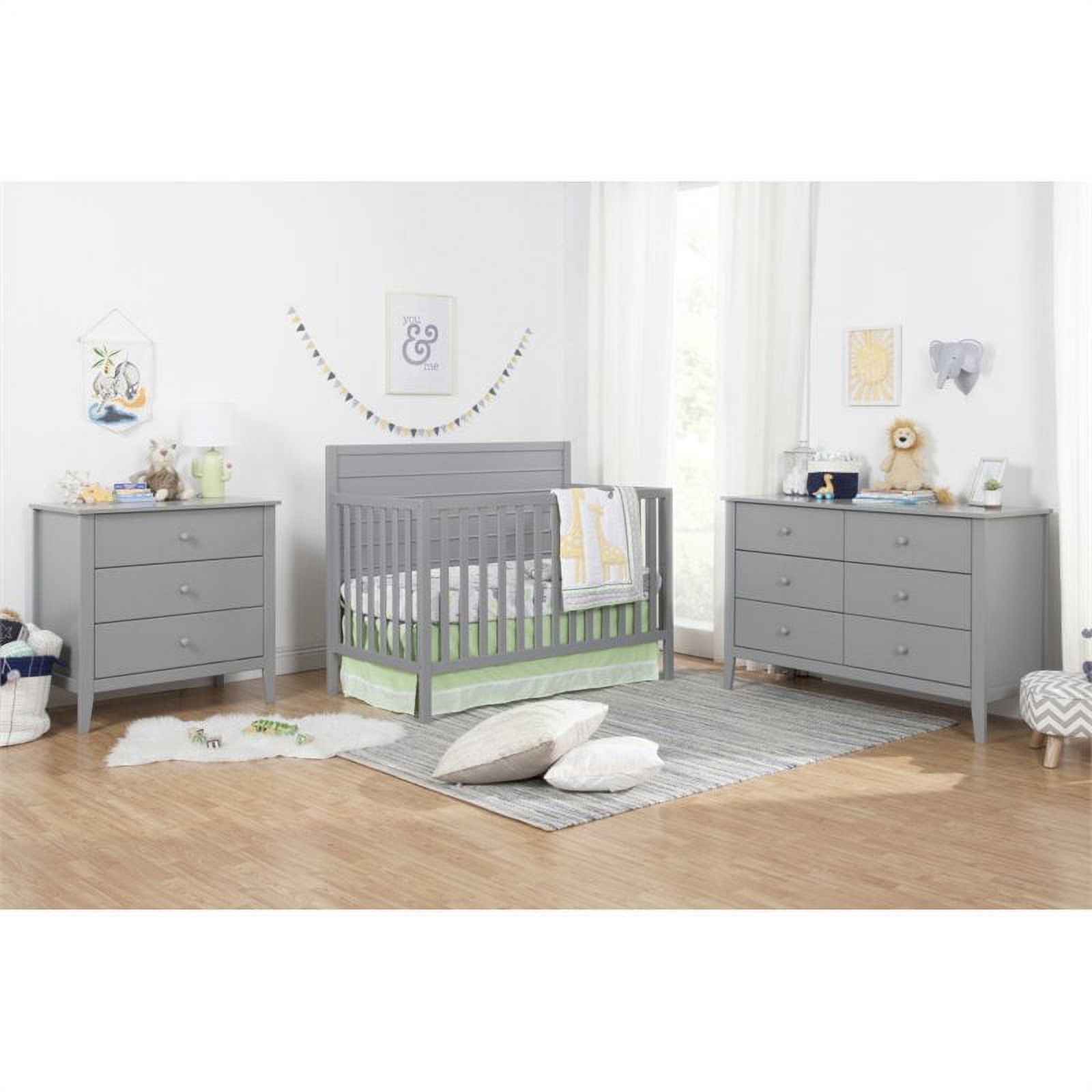4-in-1 Convertible Crib and Dresser with Removable Changing Tray Set in Gray