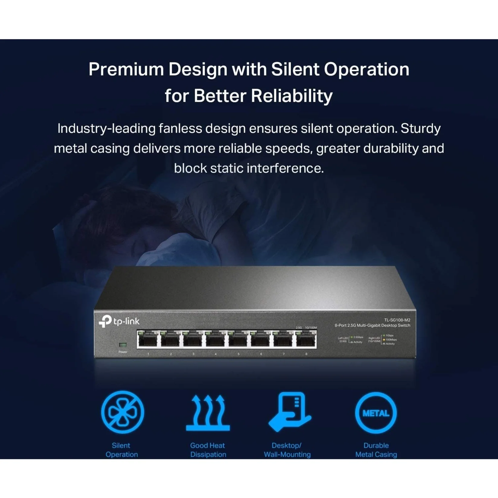 TP-Link TL-SG108-M2 | 8 Port Multi-Gigabit Unmanaged Network Switch, Ethernet Splitter | 2.5G Bandwidth | Plug & Play | Desktop/Wall-Mount | Fanless Metal Design | Limited Lifetime Protection