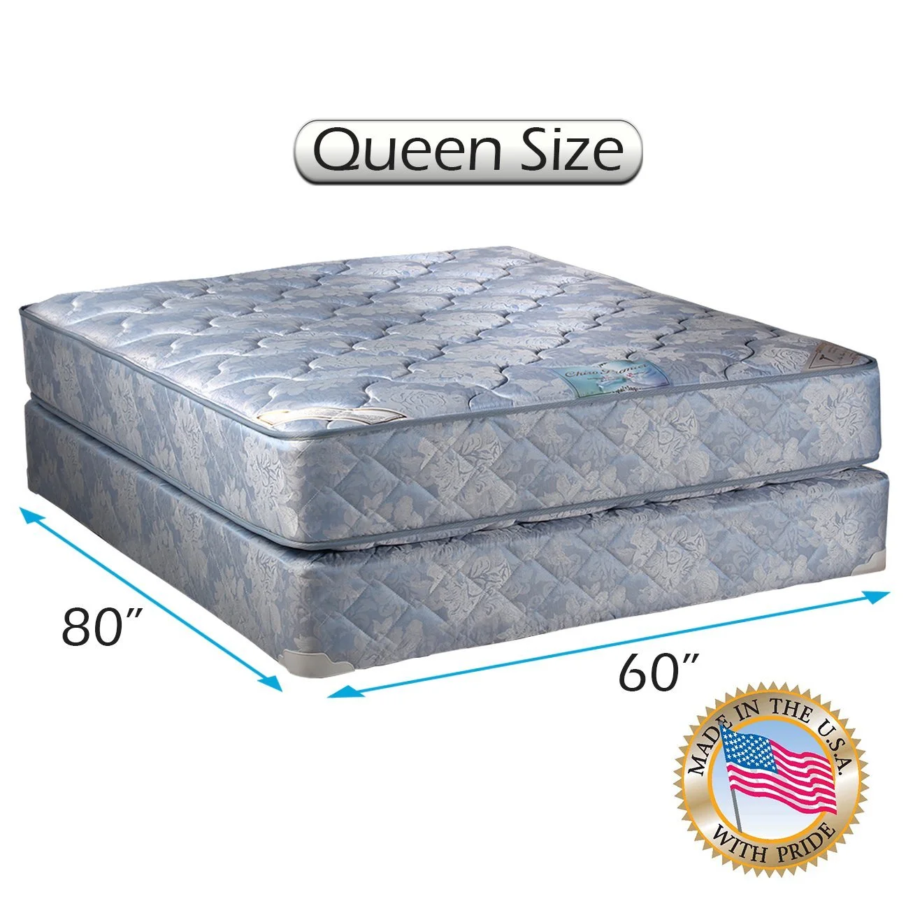 DS USA Chiro Premier 2-Sided Orthopedic (Blue) Queen Mattress Set with Metal Bed Frame - Premium Edge Guards, Spine Support, Superior Quality & Long Lasting Comfort