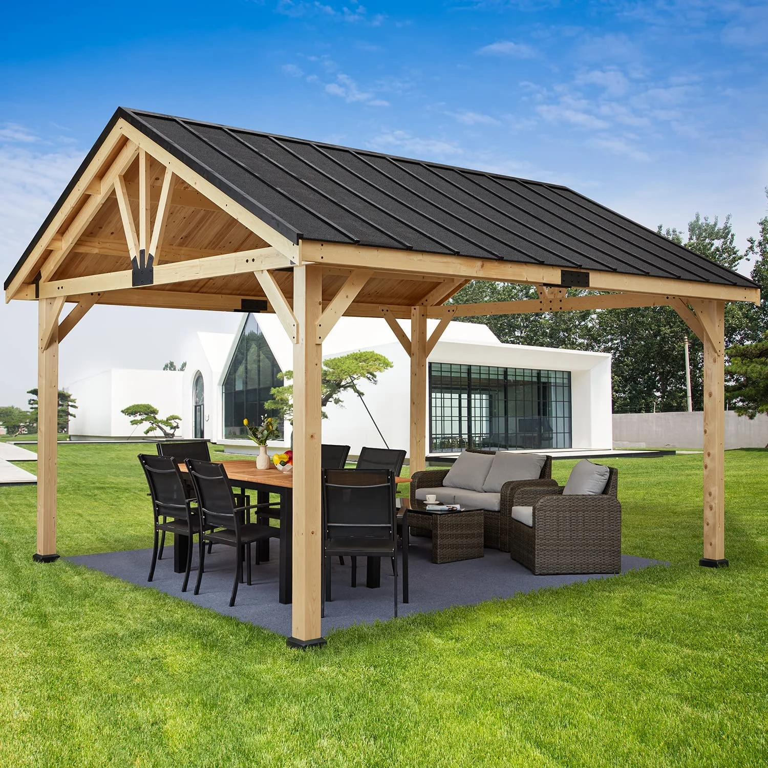 Erommy 13x16 FT Hardtop Gazebo with Waterproof Asphalt Roof and Solid Wood Frame
