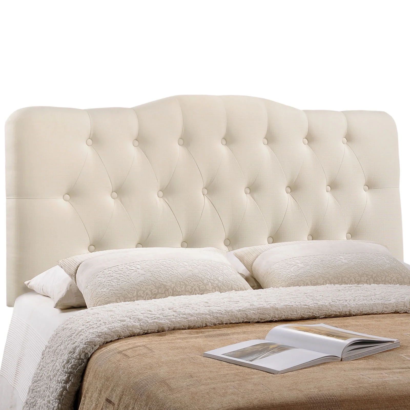 Modern Contemporary Full Size Fabric Headboard, Ivory Fabric