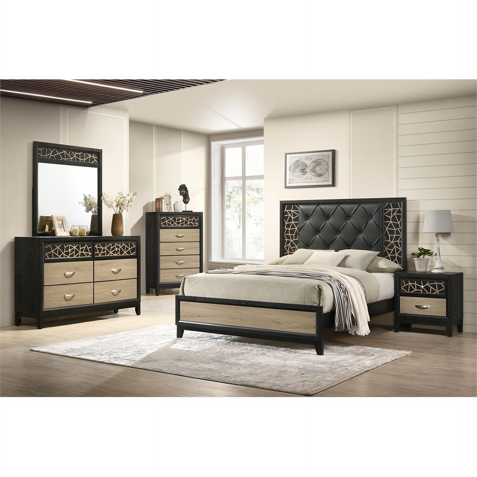 Pemberly Row Modern Upholstered Queen Bed Made with Wood in Black