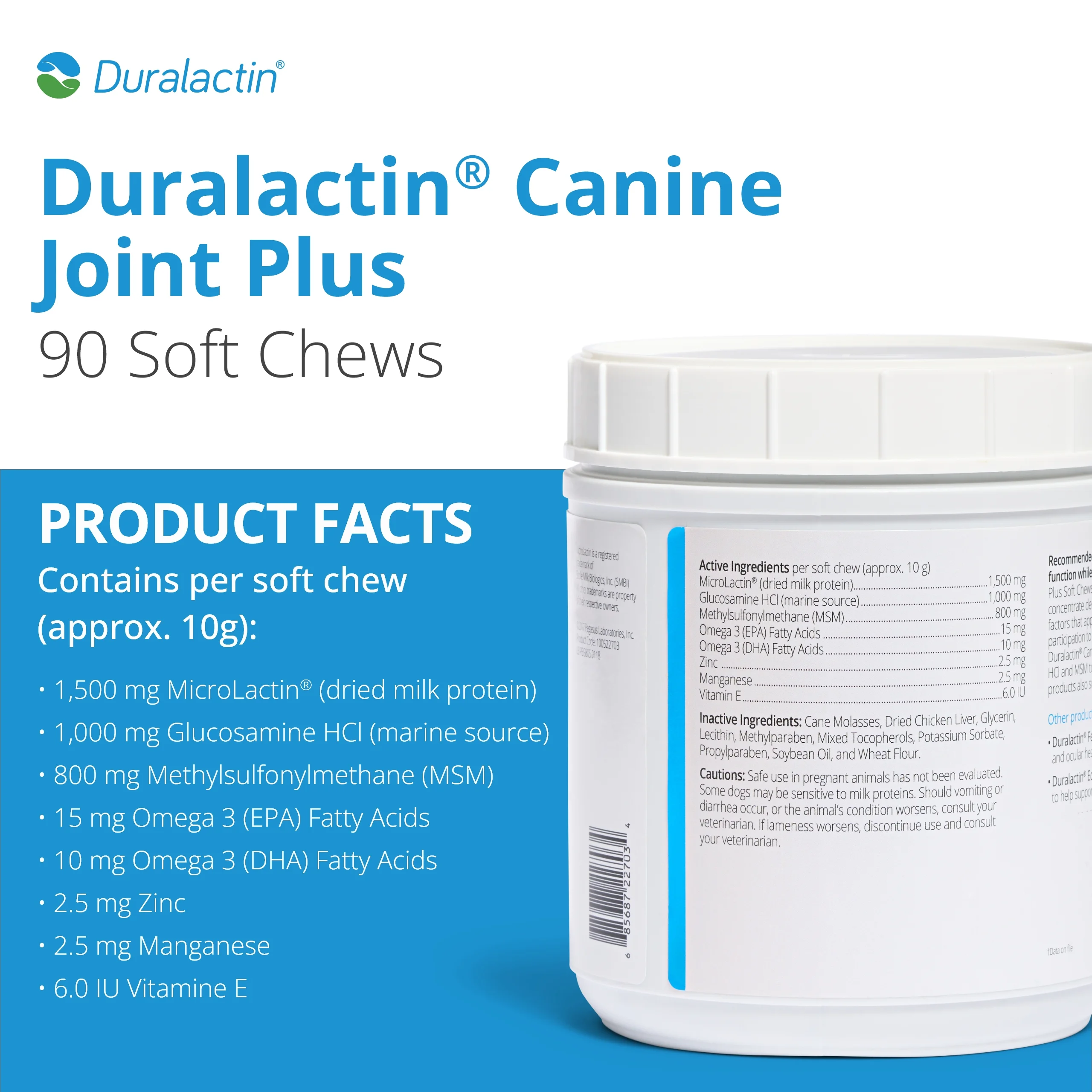 Duralactin Canine Joint Plus Soft Chews for Dogs, 90 ct